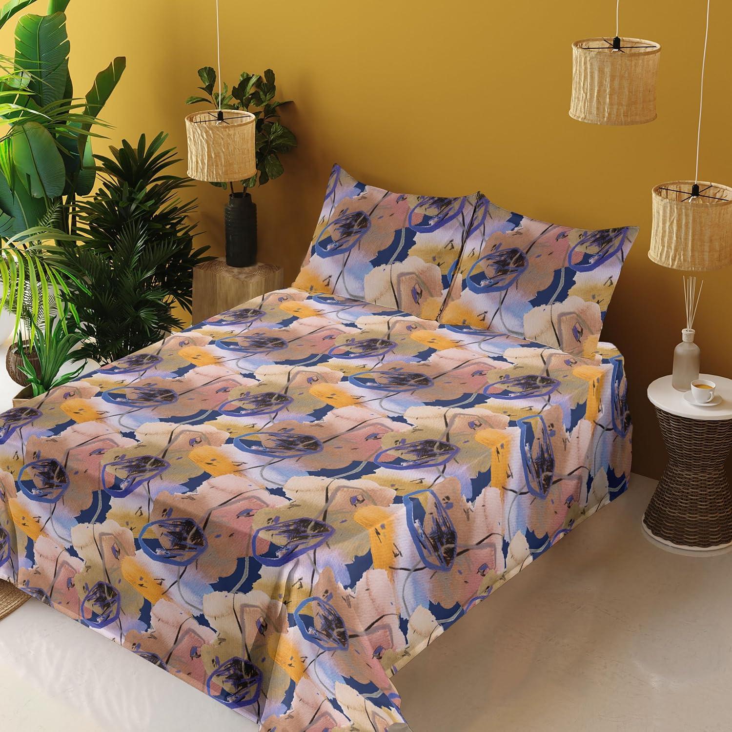 imageAmbesonne Tropical Sheet Set Neutral Colors Boho Silhouettes of Exotic Jungle Leaves Gothic Vibes Fitted and Flat Sheet with Pillowcases Bedding Accent 4 Piece Set Queen Charcoal Grey Pale GreyDark Lavender and Marigold