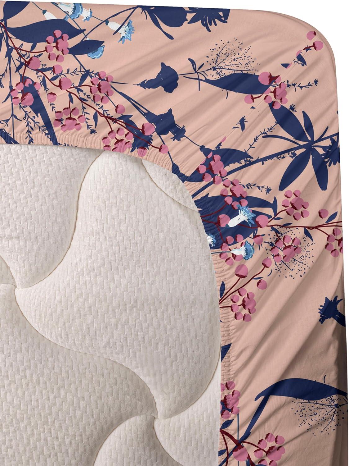 imageAmbesonne Tropical Sheet Set Neutral Colors Boho Silhouettes of Exotic Jungle Leaves Gothic Vibes Fitted and Flat Sheet with Pillowcases Bedding Accent 4 Piece Set Queen Charcoal Grey Pale GreyDark Indigo Coral Pink