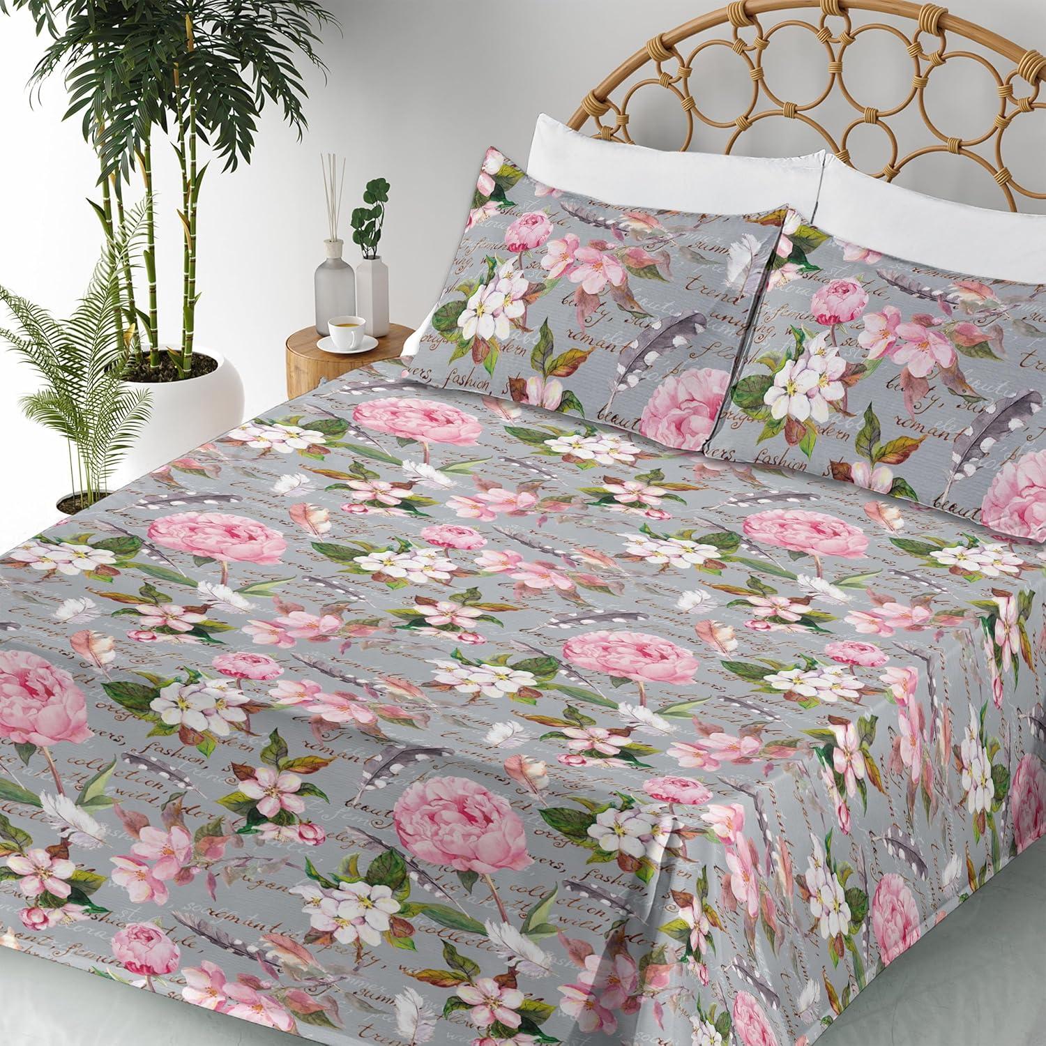 imageAmbesonne Tropical Sheet Set Neutral Colors Boho Silhouettes of Exotic Jungle Leaves Gothic Vibes Fitted and Flat Sheet with Pillowcases Bedding Accent 4 Piece Set Queen Charcoal Grey Pale GreyPink Forest Green