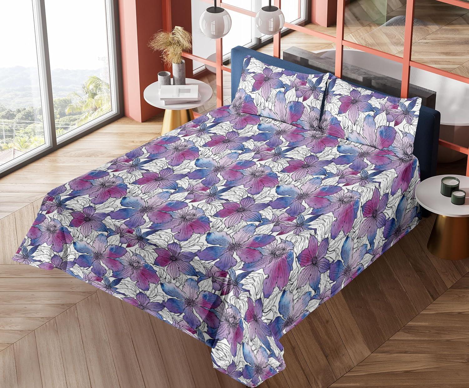 imageAmbesonne Tropical Sheet Set Neutral Colors Boho Silhouettes of Exotic Jungle Leaves Gothic Vibes Fitted and Flat Sheet with Pillowcases Bedding Accent 4 Piece Set Queen Charcoal Grey Pale GreyBlue Magenta Violet
