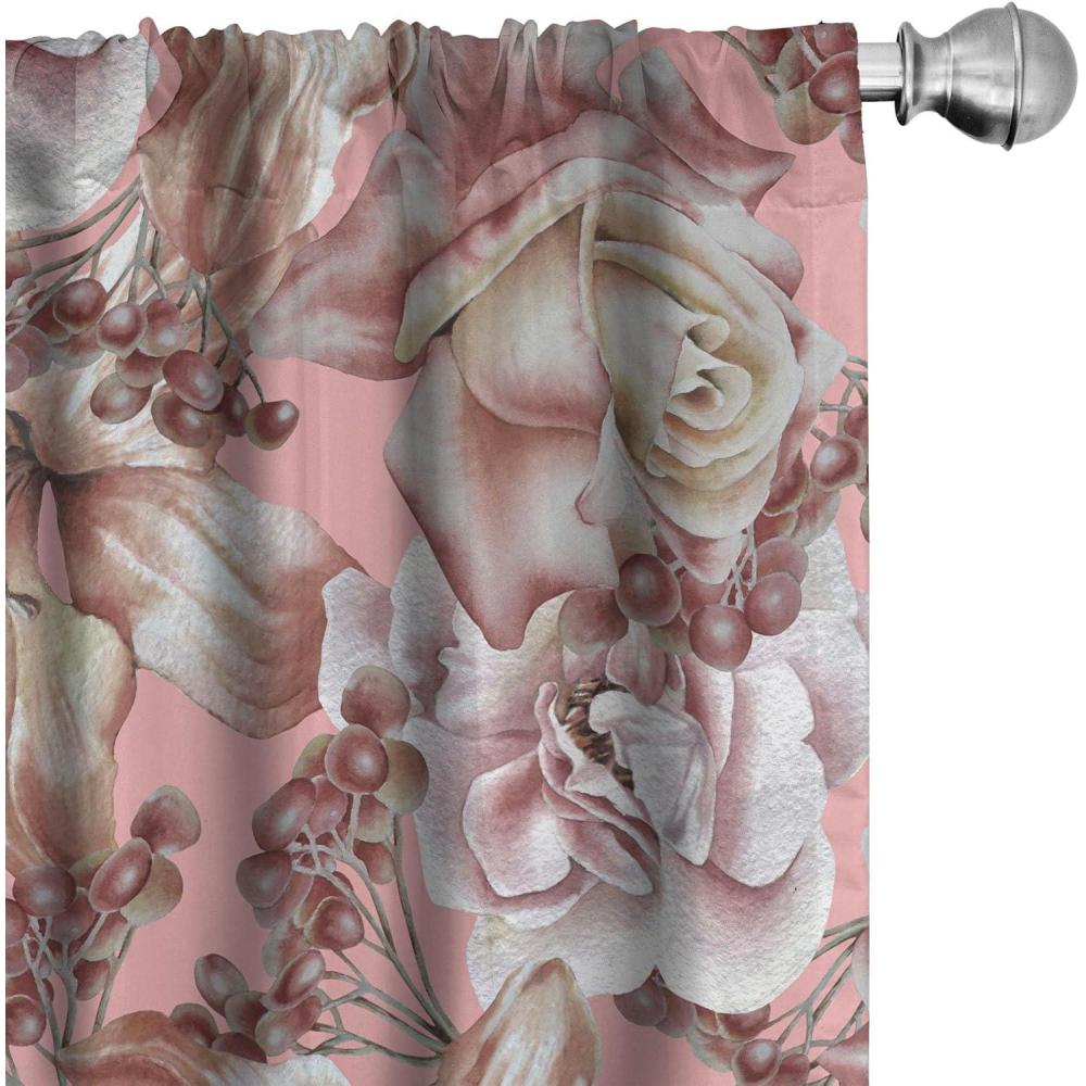 imageAmbesonne Bohemian Blooms Curtains Romantic Aura Pattern of Floral Boho with Neutral Leaves Print Window Treatments 2 Panel Set for Living Room Bedroom Pair of 28 x 95 Pale Pink Lavender BluePastel Pink and Pale Redwood