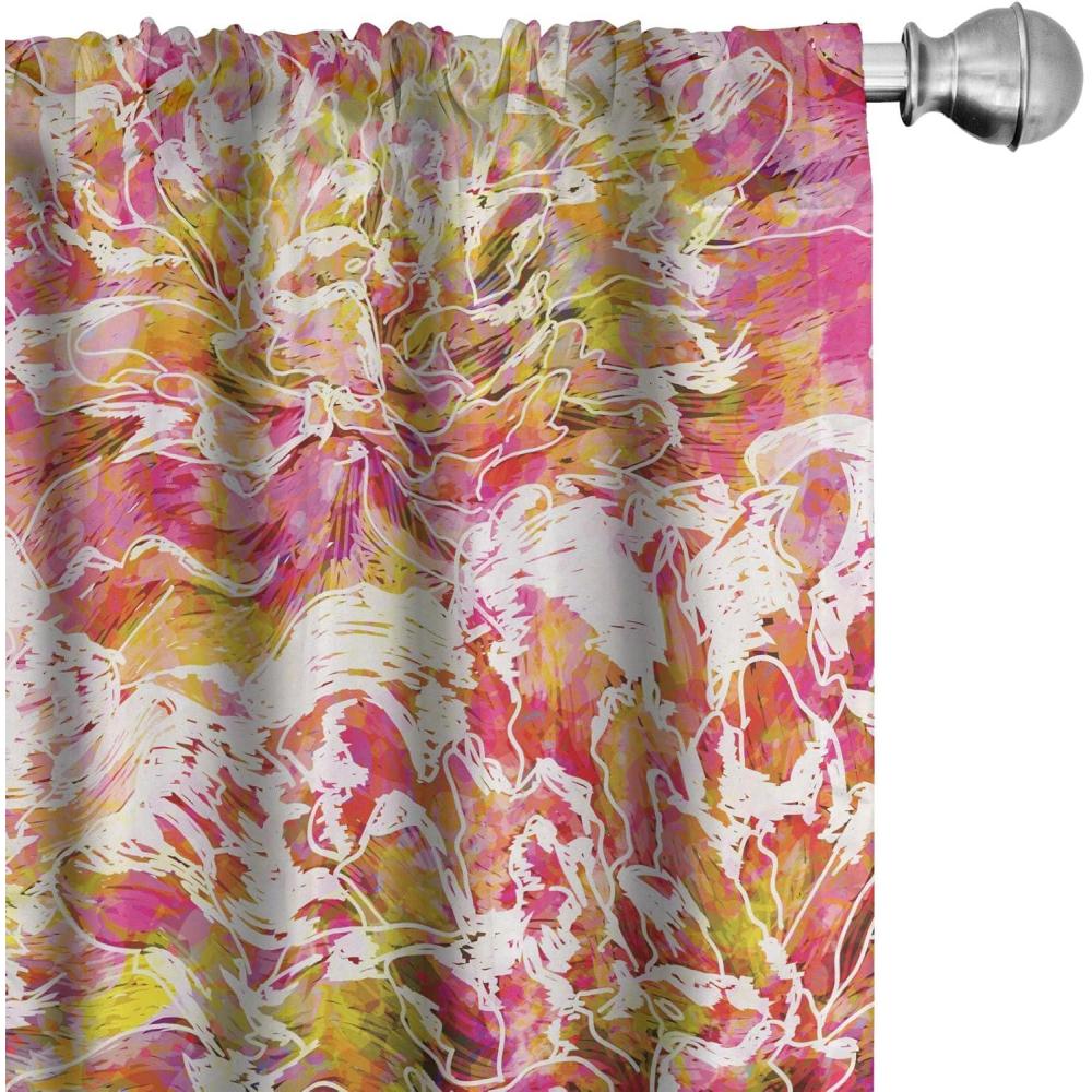 imageAmbesonne Bohemian Blooms Curtains Romantic Aura Pattern of Floral Boho with Neutral Leaves Print Window Treatments 2 Panel Set for Living Room Bedroom Pair of 28 x 95 Pale Pink Lavender BluePale Pink Yellow Green