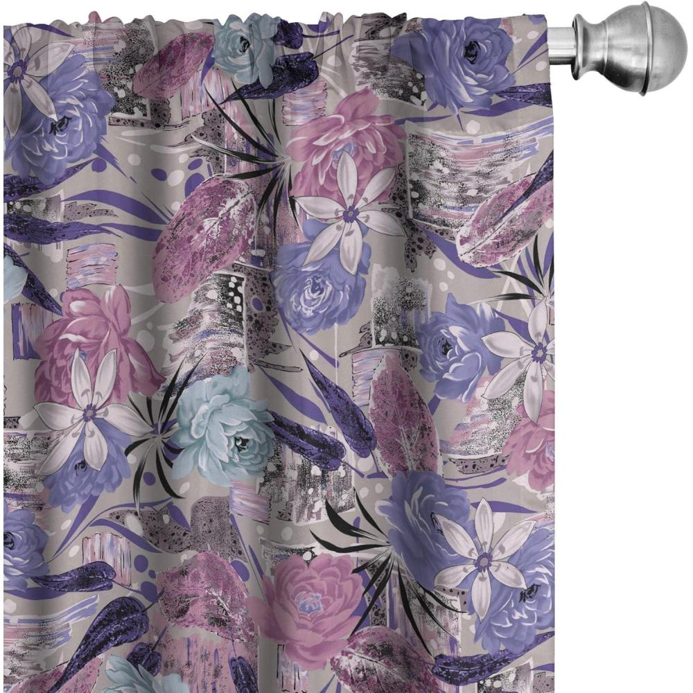 imageAmbesonne Bohemian Blooms Curtains Romantic Aura Pattern of Floral Boho with Neutral Leaves Print Window Treatments 2 Panel Set for Living Room Bedroom Pair of 28 x 95 Pale Pink Lavender BlueBlue Violet Dried Rose