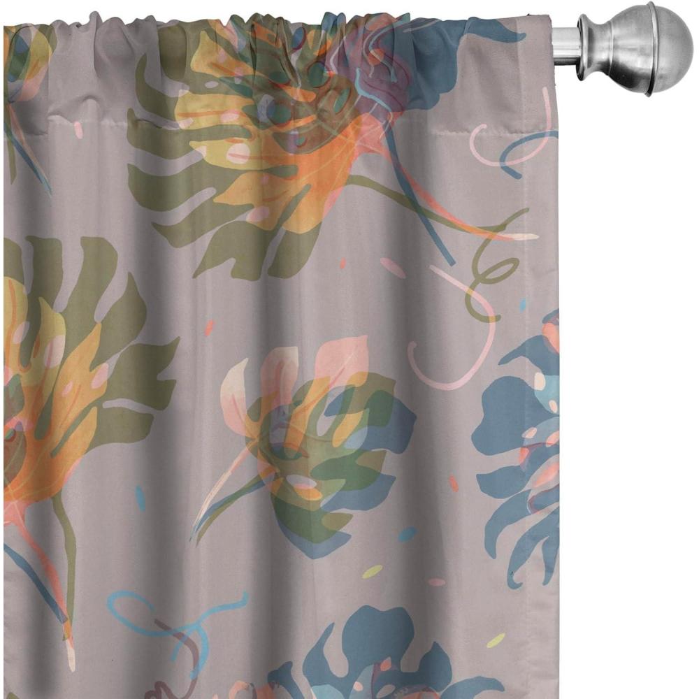 imageAmbesonne Bohemian Blooms Curtains Romantic Aura Pattern of Floral Boho with Neutral Leaves Print Window Treatments 2 Panel Set for Living Room Bedroom Pair of 28 x 95 Pale Pink Lavender BluePale Vermilion and Slate Blue