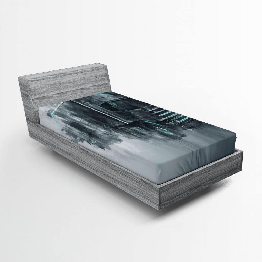 imageAmbesonne Cars Fitted Sheet Vibrant Drawing Cars Driving on The Roads Traffic Urban Themed Design Bed Cover with AllRound Elastic Deep Pocket for Comfort Full Size Grey GreenGrey Turquoise
