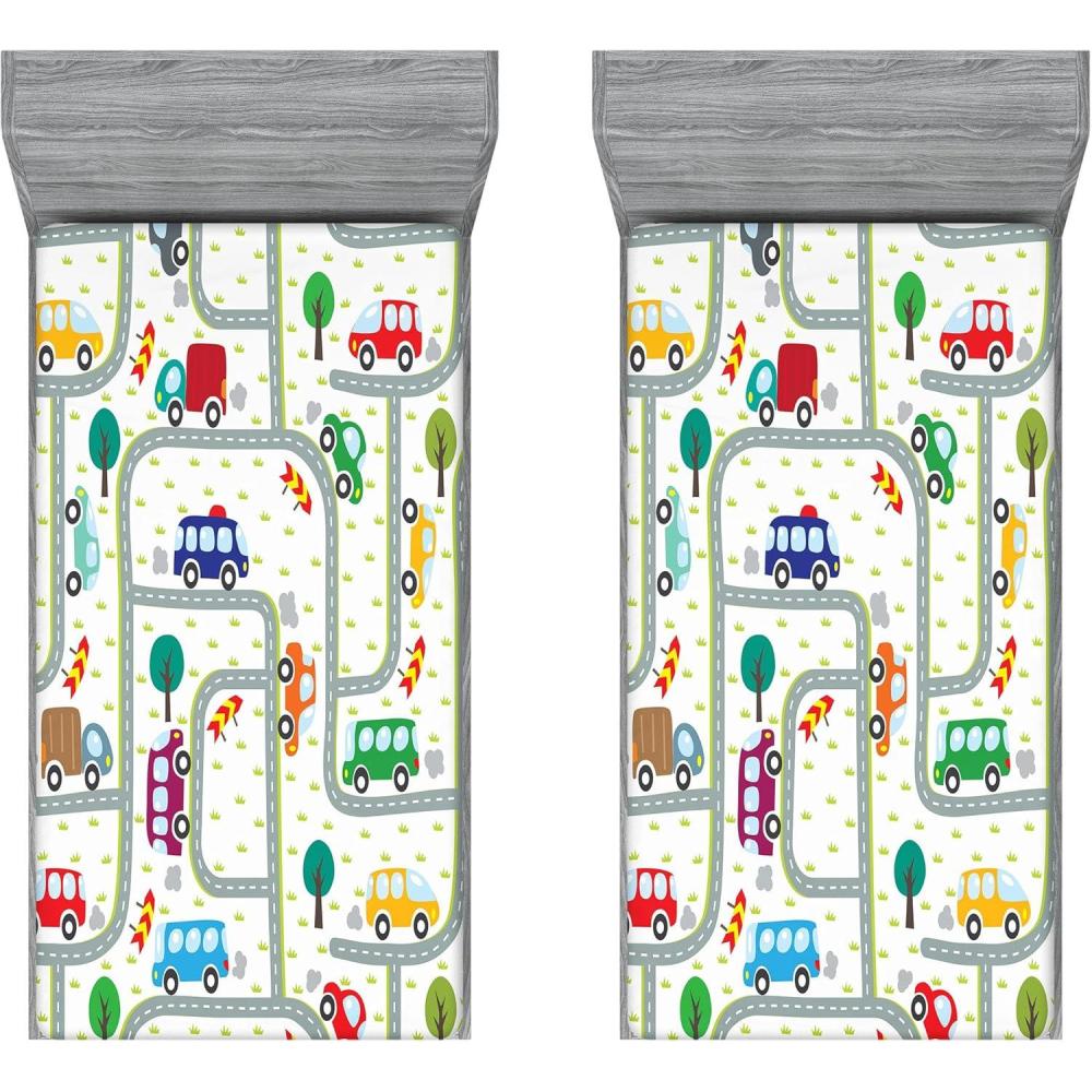 imageAmbesonne Cars Fitted Sheet Vibrant Drawing Cars Driving on The Roads Traffic Urban Themed Design Bed Cover with AllRound Elastic Deep Pocket for Comfort Full Size Grey GreenGrey Green