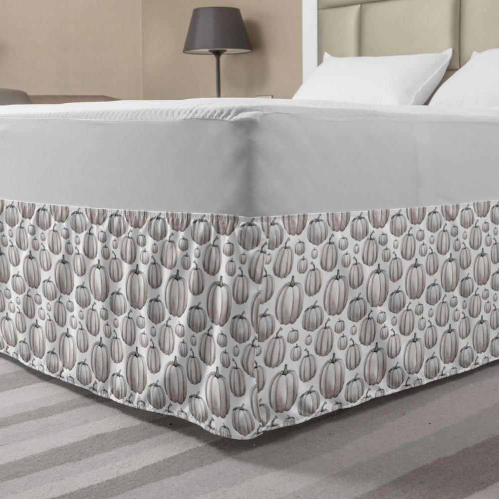 imageAmbesonne Fall Pumpkin Bedskirt Neutral Color Schemes Pale Fruit of Autumn Season Repetitive Pattern Bedroom Decor Wrap Around Elastic Bed Skirt Gathered Design Queen White and Pale Tan