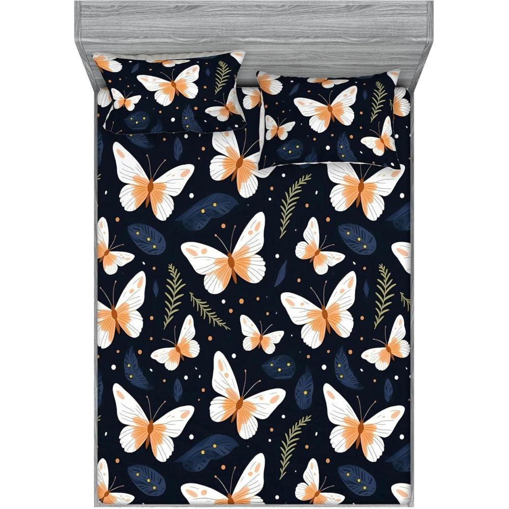 imageAmbesonne Seashells Fitted Sheet amp Pillow Sham Set Earthy Tones Nautical Concept Pattern of Starfish and Shell Neutral Decorative Printed 3 Piece Bedding Decor Set Queen Eggshell Beige MustardWhite Ginger and Black