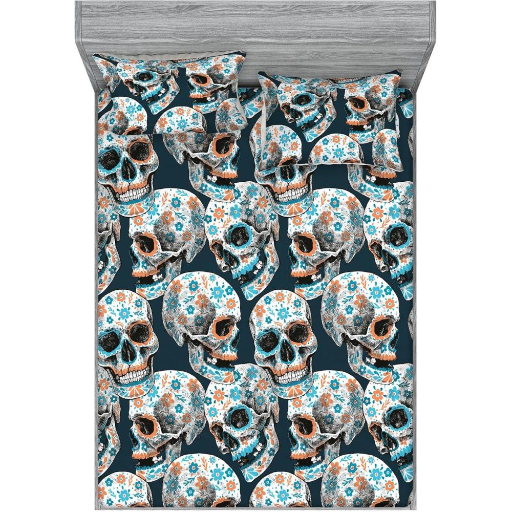 imageAmbesonne Seashells Fitted Sheet amp Pillow Sham Set Earthy Tones Nautical Concept Pattern of Starfish and Shell Neutral Decorative Printed 3 Piece Bedding Decor Set Queen Eggshell Beige MustardGinger Sky Blue and Dark Grey
