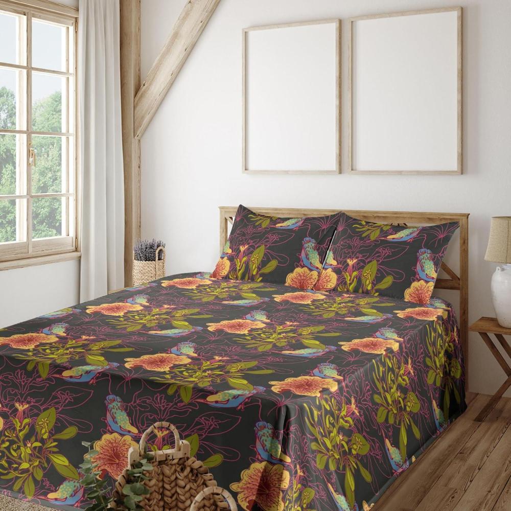 imageAmbesonne Tropical Sheet Set Neutral Colors Boho Silhouettes of Exotic Jungle Leaves Gothic Vibes Fitted and Flat Sheet with Pillowcases Bedding Accent 4 Piece Set Queen Charcoal Grey Pale GreyPale Olive Green Hot Pink