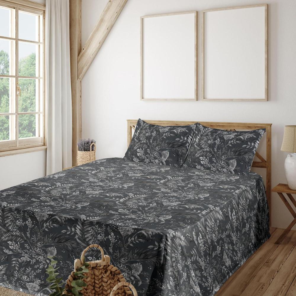 imageAmbesonne Tropical Sheet Set Neutral Colors Boho Silhouettes of Exotic Jungle Leaves Gothic Vibes Fitted and Flat Sheet with Pillowcases Bedding Accent 4 Piece Set Queen Charcoal Grey Pale GreyCharcoal Grey