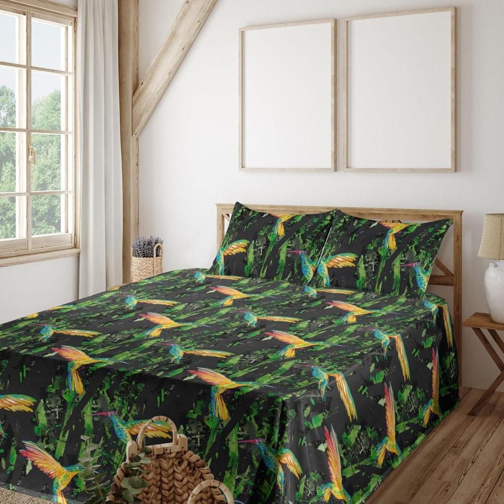 imageAmbesonne Tropical Sheet Set Neutral Colors Boho Silhouettes of Exotic Jungle Leaves Gothic Vibes Fitted and Flat Sheet with Pillowcases Bedding Accent 4 Piece Set Queen Charcoal Grey Pale GreyFern Green
