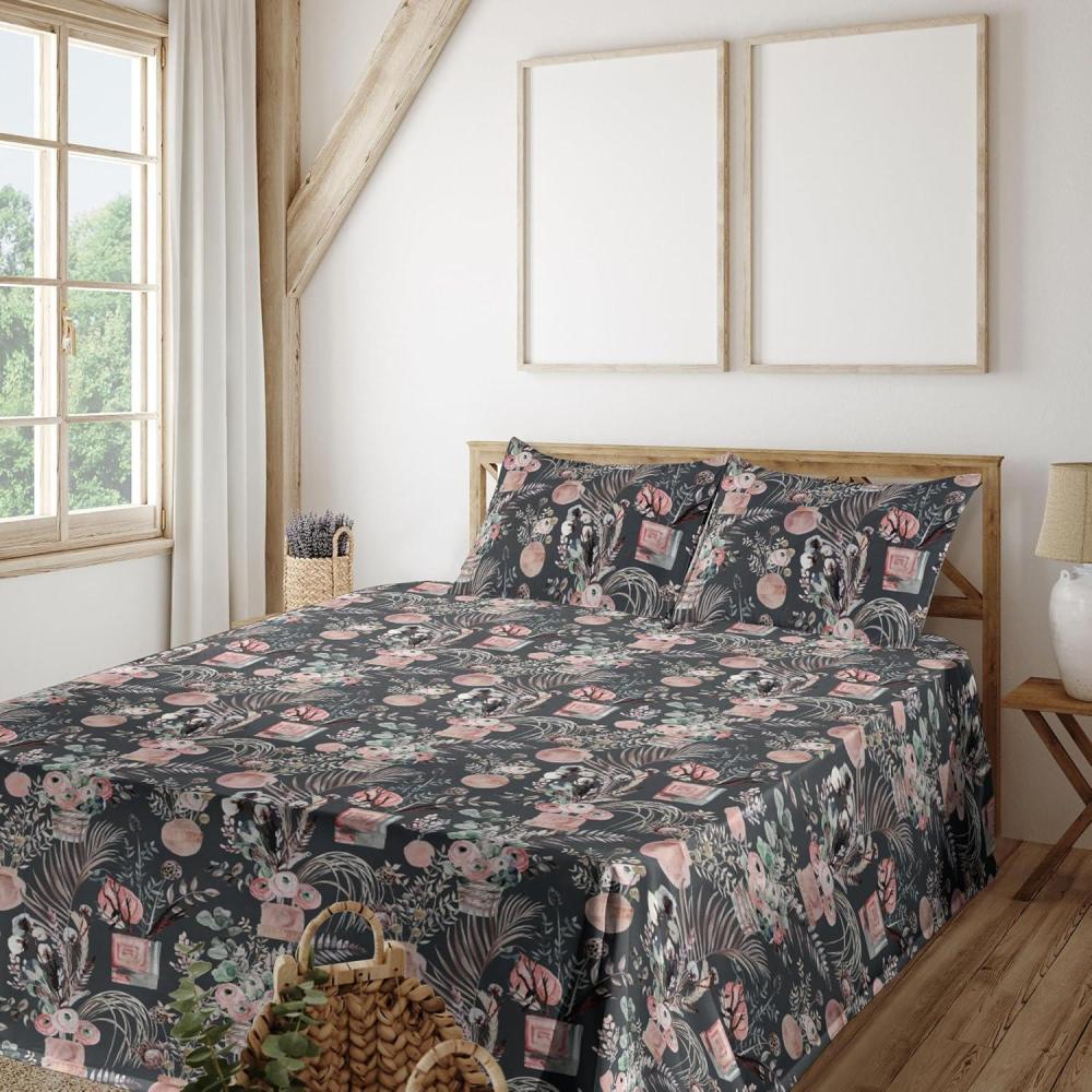 imageAmbesonne Tropical Sheet Set Neutral Colors Boho Silhouettes of Exotic Jungle Leaves Gothic Vibes Fitted and Flat Sheet with Pillowcases Bedding Accent 4 Piece Set Queen Charcoal Grey Pale GreyLaurel Green Blush