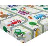 Ambesonne Cars Fitted Sheet, Vibrant Drawing Cars Driving on The Roads Traffic Urban Themed Design, Bed Cover with All-Round Elastic Deep Pocket for Comfort, Full Size, Grey Green(Grey Green)