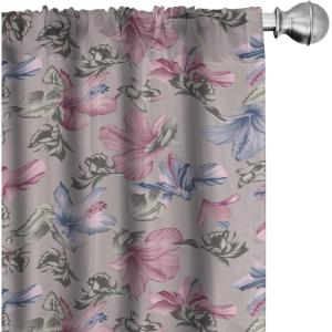 Ambesonne Bohemian Blooms Curtains, Romantic Aura Pattern of Floral Boho with Neutral Leaves Print, Window Treatments 2 Panel Set for Living Room Bedroom, Pair of – 28″ x 95″, Pale Pink Lavender Blue(Pale Pink Lavender Blue)