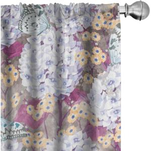 Ambesonne Bohemian Blooms Curtains, Romantic Aura Pattern of Floral Boho with Neutral Leaves Print, Window Treatments 2 Panel Set for Living Room Bedroom, Pair of – 28″ x 95″, Pale Pink Lavender Blue(Dark Teal and Pale Fuchsia)