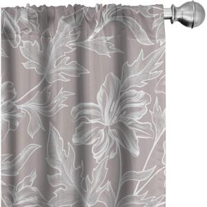 Ambesonne Bohemian Blooms Curtains, Romantic Aura Pattern of Floral Boho with Neutral Leaves Print, Window Treatments 2 Panel Set for Living Room Bedroom, Pair of – 28″ x 95″, Pale Pink Lavender Blue(Taupe Grey and White)