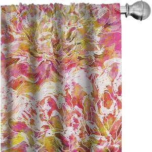 Ambesonne Bohemian Blooms Curtains, Romantic Aura Pattern of Floral Boho with Neutral Leaves Print, Window Treatments 2 Panel Set for Living Room Bedroom, Pair of – 28″ x 95″, Pale Pink Lavender Blue(Pale Pink Yellow Green)