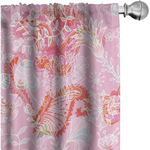 Ambesonne Bohemian Blooms Curtains, Romantic Aura Pattern of Floral Boho with Neutral Leaves Print, Window Treatments 2 Panel Set for Living Room Bedroom, Pair of – 28″ x 95″, Pale Pink Lavender Blue(Pastel Pink Dark Pink)