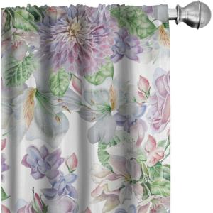 Ambesonne Bohemian Blooms Curtains, Romantic Aura Pattern of Floral Boho with Neutral Leaves Print, Window Treatments 2 Panel Set for Living Room Bedroom, Pair of – 28″ x 95″, Pale Pink Lavender Blue(Peacock Green and Pale Purple)