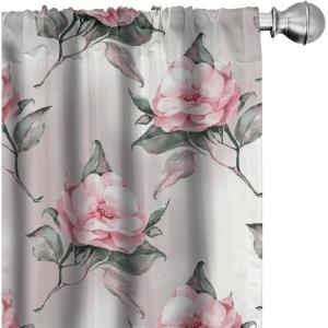 Ambesonne Bohemian Blooms Curtains, Romantic Aura Pattern of Floral Boho with Neutral Leaves Print, Window Treatments 2 Panel Set for Living Room Bedroom, Pair of – 28″ x 95″, Pale Pink Lavender Blue(Pale Pink Laurel Green)