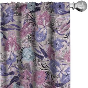 Ambesonne Bohemian Blooms Curtains, Romantic Aura Pattern of Floral Boho with Neutral Leaves Print, Window Treatments 2 Panel Set for Living Room Bedroom, Pair of – 28″ x 95″, Pale Pink Lavender Blue(Blue Violet Dried Rose)
