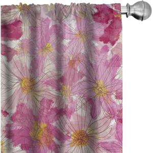 Ambesonne Bohemian Blooms Curtains, Romantic Aura Pattern of Floral Boho with Neutral Leaves Print, Window Treatments 2 Panel Set for Living Room Bedroom, Pair of – 28″ x 95″, Pale Pink Lavender Blue(Magenta Pale Peach)