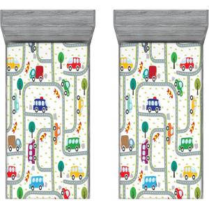 Ambesonne Cars Fitted Sheet, Vibrant Drawing Cars Driving on The Roads Traffic Urban Themed Design, Bed Cover with All-Round Elastic Deep Pocket for Comfort, Full Size, Grey Green(Grey Green)