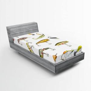 Ambesonne Colorful Fitted Sheet, Camping Equipment Outdoor Activity Adventure in Nature Theme, Bed Cover with All-Round Elastic Deep Pocket for Comfort, Full Size, Light Green(White Yellow)