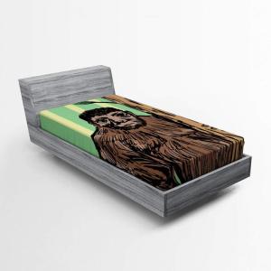 Ambesonne Colorful Fitted Sheet, Camping Equipment Outdoor Activity Adventure in Nature Theme, Bed Cover with All-Round Elastic Deep Pocket for Comfort, Full Size, Light Green(Brown Teal)