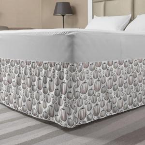 Ambesonne Fall Pumpkin Bedskirt, Neutral Color Schemes Pale Fruit of Autumn Season Repetitive Pattern, Bedroom Decor Wrap Around Elastic Bed Skirt Gathered Design, Queen, White and Pale Tan