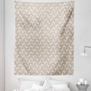 Ambesonne Geometric Tapestry, Modern Neutral Style Pattern of Abstract Ornamental Triangles Print, Fabric Wall Hanging Decor for Bedroom Living Room Dorm, 30″ X 45″, Pale Sepia and White(88″L x 68″W)