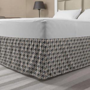 Ambesonne Houndstooth Bedskirt, Neutral Colored Grayscale Pastel Toned Motives Continuous Pattern Art, Bedroom Decor Wrap Around Elastic Bed Skirt Gathered Design, Queen, Dust and Purpleblue
