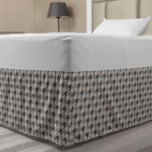 Ambesonne Houndstooth Bedskirt, Neutral Colored Grayscale Pastel Toned Motives Continuous Pattern Art, Bedroom Decor Wrap Around Elastic Bed Skirt Gathered Design, Full, Dust and Purpleblue