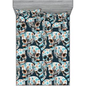 Ambesonne Seashells Fitted Sheet & Pillow Sham Set, Earthy Tones Nautical Concept Pattern of Starfish and Shell Neutral, Decorative Printed 3 Piece Bedding Decor Set, Queen, Eggshell Beige Mustard(Ginger Sky Blue and Dark Grey)