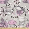 Ambesonne Tea Party Fabric by The Yard, Ornate Teacup and Pot with Romantic Roses Birds Valentines Day Themed Image, Stretch Knit Fabric for Clothing Sewing and Arts Crafts, 3 Yards, Pale Pink Dust