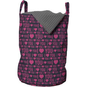 Ambesonne I Love You Laundry Bag, Romance Pattern with Heart Forms and Love Words Valentines Couples Theme, Hamper Basket with Handles Drawstring Closure for Laundromats, 13″ x 19″, Magenta Dark Grey