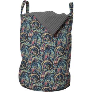 Ambesonne Paisley Laundry Bag, Unusual Boteh Revival Themed Tribal Pattern in Vibrant Tones Image, Hamper Basket with Handles Drawstring Closure for Laundromats, 13″ x 19″, Slate Blue Coral