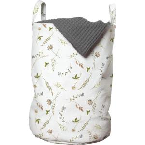 Ambesonne Vintage Botany Laundry Bag, Versicolored Wild Meadow Flowers Print on Plain Background, Hamper Basket with Handles Drawstring Closure for Laundromats, 13″ x 19″, Sand Brown and Pale Rust