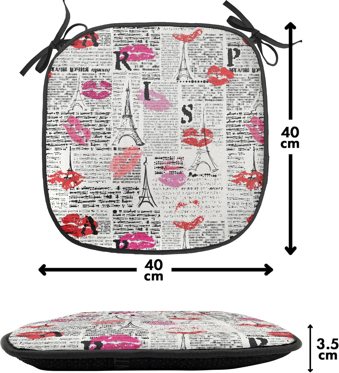 imageAmbesonne Cartoon Chair Seating Cushion Set of 12 Love Themed Valentines Inspired with Giant Hearts Checkered Pattern AntiSlip Seat Padding for Kitchen amp Patio 16x16 Pink Olive GreenCharcoal Grey Multicolor