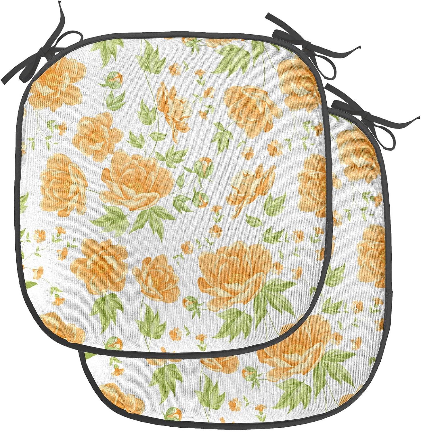 imageAmbesonne Flower Chair Seating Cushion Floral Pattern Romantic Spring Valentines Day Wedding Anniversary Theme Art AntiSlip Seat Padding for Kitchen amp Patio 16x16 Violet WhitePale Orange Green White