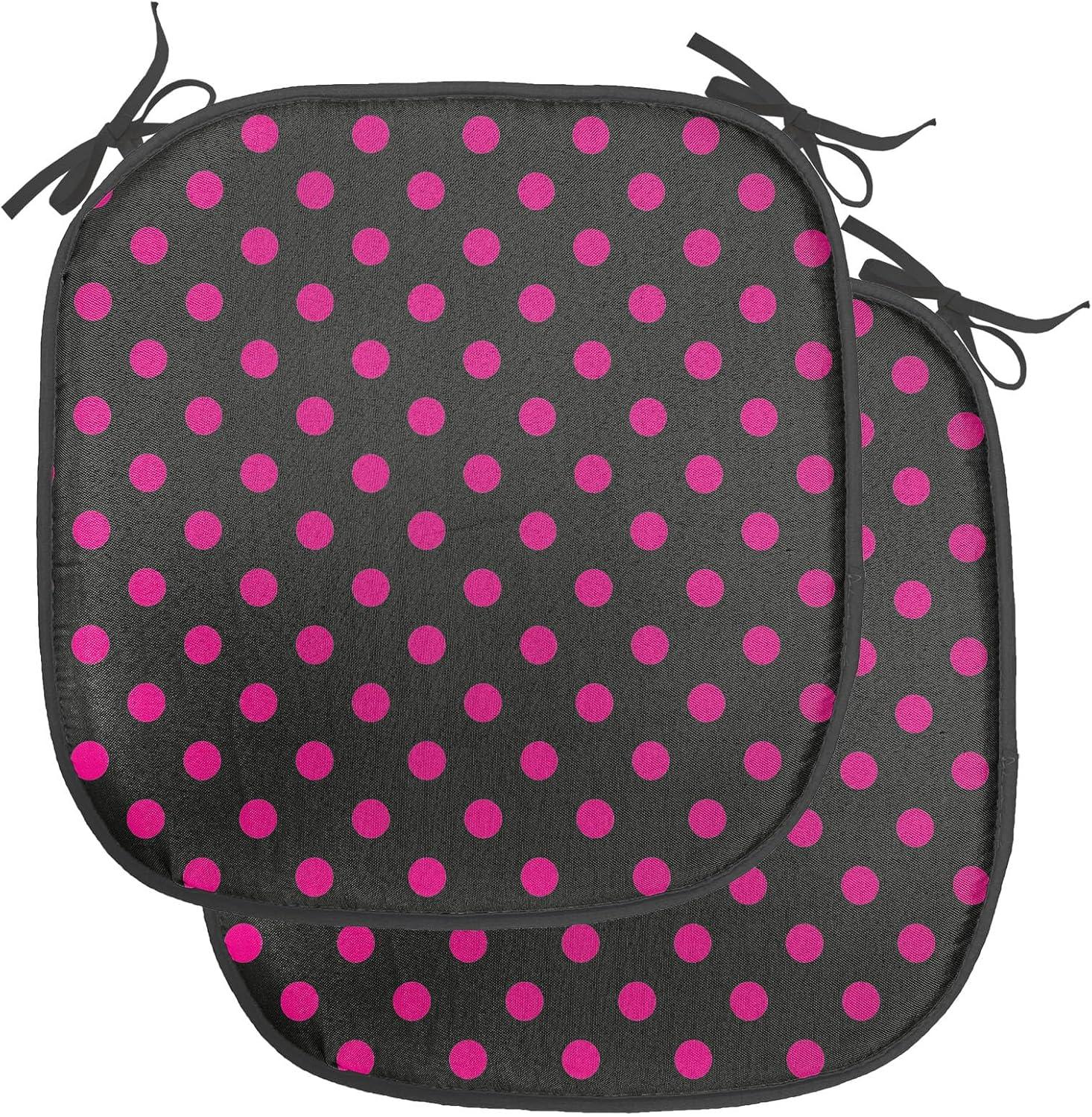 imageAmbesonne Hot Pink Chair Seating Cushion Set of 6 Valentines Day Inspired Black Mini Hearts on Fuchsia Backdrop Abstract Design AntiSlip Seat Padding for Kitchen amp Patio 16x16 Fuchsia BlackBlack Hot Pink