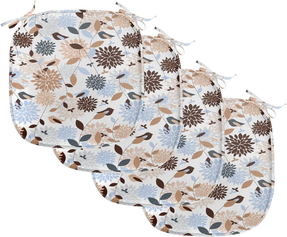 imageAmbesonne Yellow Chair Seating Cushion Dreamy Floral Composition with Hearts Valentines Day Inspired Pattern Spring AntiSlip Seat Padding for Kitchen amp Patio 16x16 Earth Yellow BeigeBrown Blue White