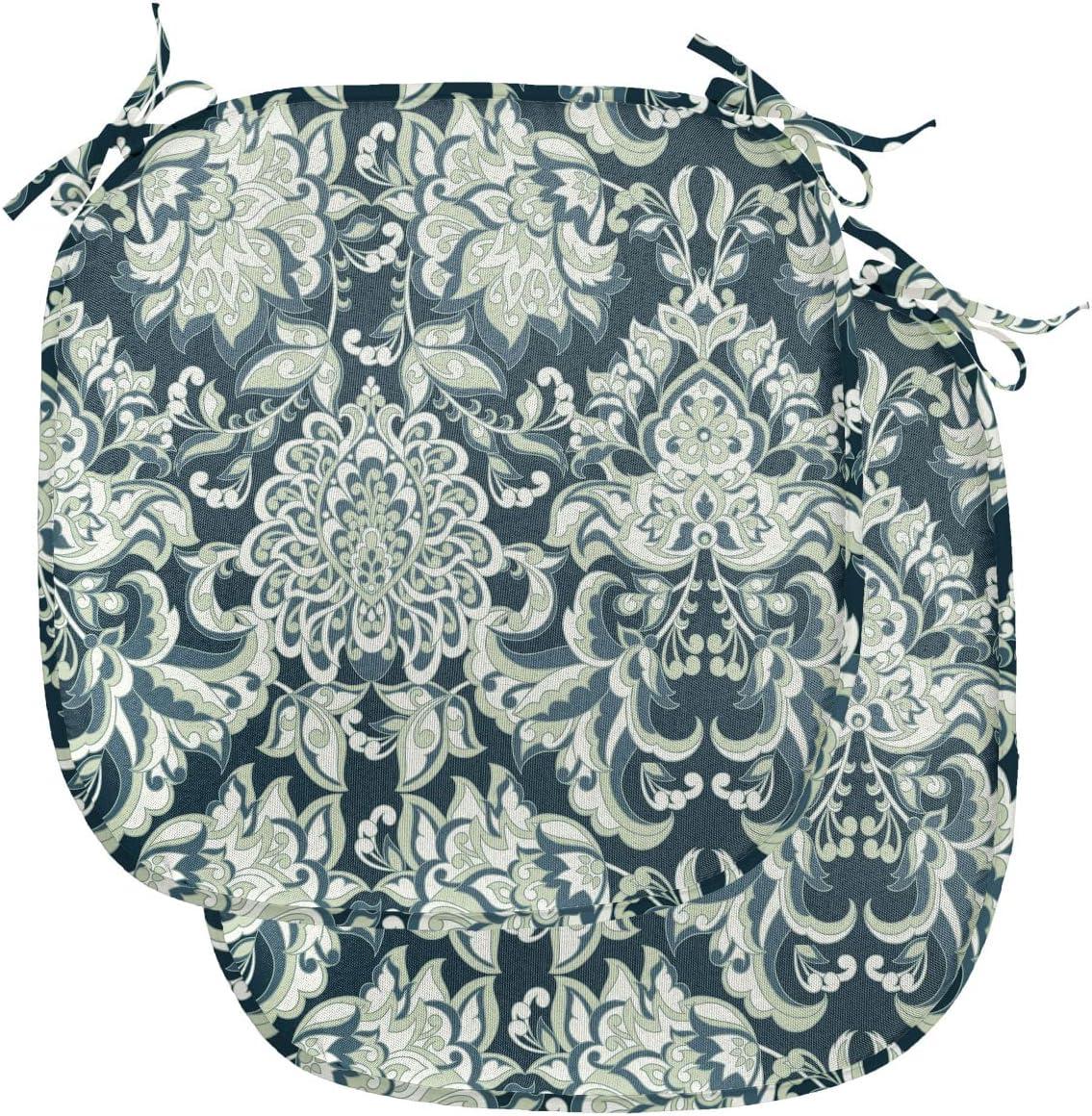 imageAmbesonne Yellow Chair Seating Cushion Dreamy Floral Composition with Hearts Valentines Day Inspired Pattern Spring AntiSlip Seat Padding for Kitchen amp Patio 16x16 Earth Yellow BeigeSage Green Dark Blue