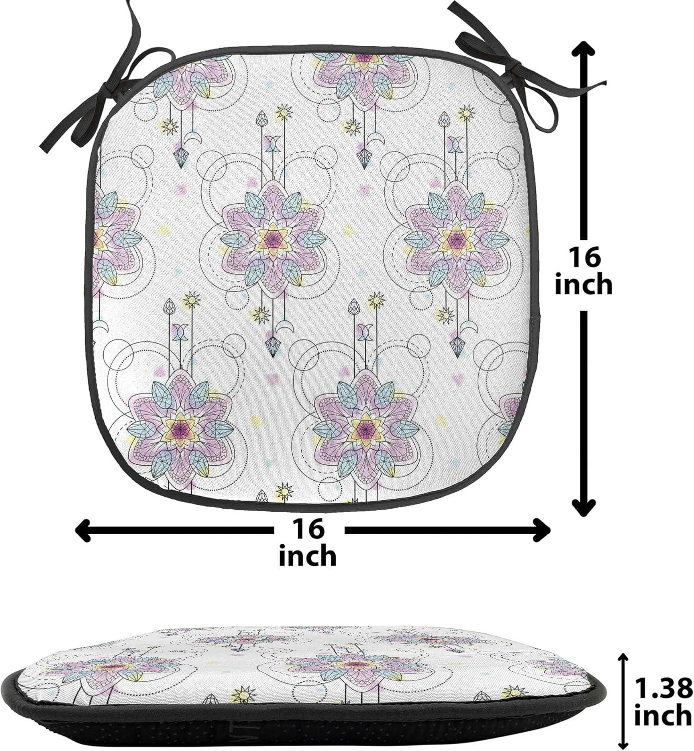 imageAmbesonne Yellow Chair Seating Cushion Dreamy Floral Composition with Hearts Valentines Day Inspired Pattern Spring AntiSlip Seat Padding for Kitchen amp Patio 16x16 Earth Yellow BeigeLilac Pale Blue Yellow