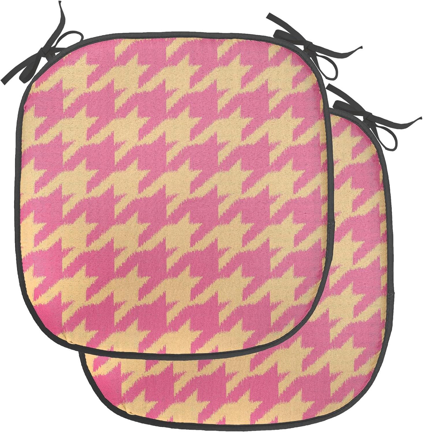 imageAmbesonne Yellow Chair Seating Cushion Dreamy Floral Composition with Hearts Valentines Day Inspired Pattern Spring AntiSlip Seat Padding for Kitchen amp Patio 16x16 Earth Yellow BeigePeach and Pink