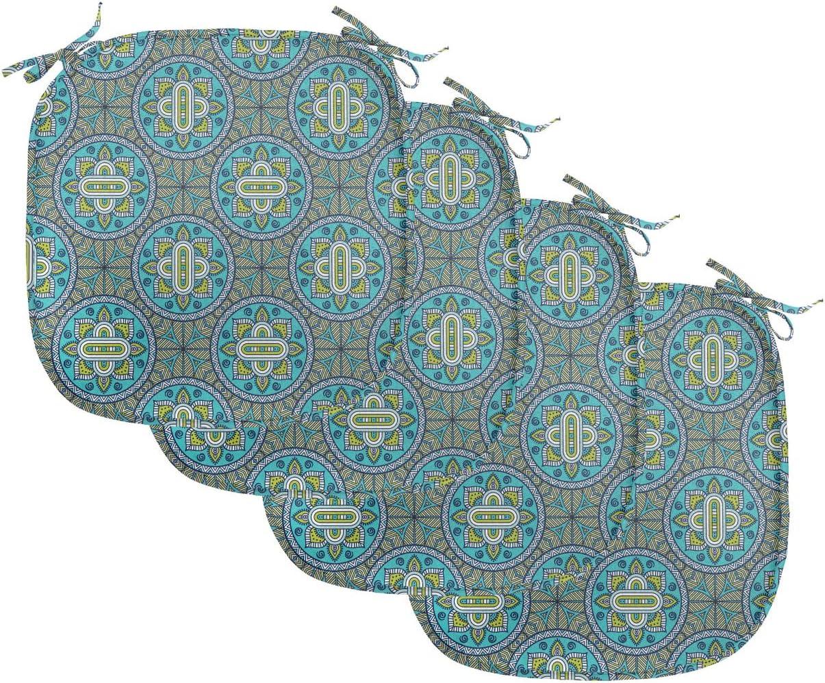 imageAmbesonne Yellow Chair Seating Cushion Dreamy Floral Composition with Hearts Valentines Day Inspired Pattern Spring AntiSlip Seat Padding for Kitchen amp Patio 16x16 Earth Yellow BeigeYellow Green Turquoise