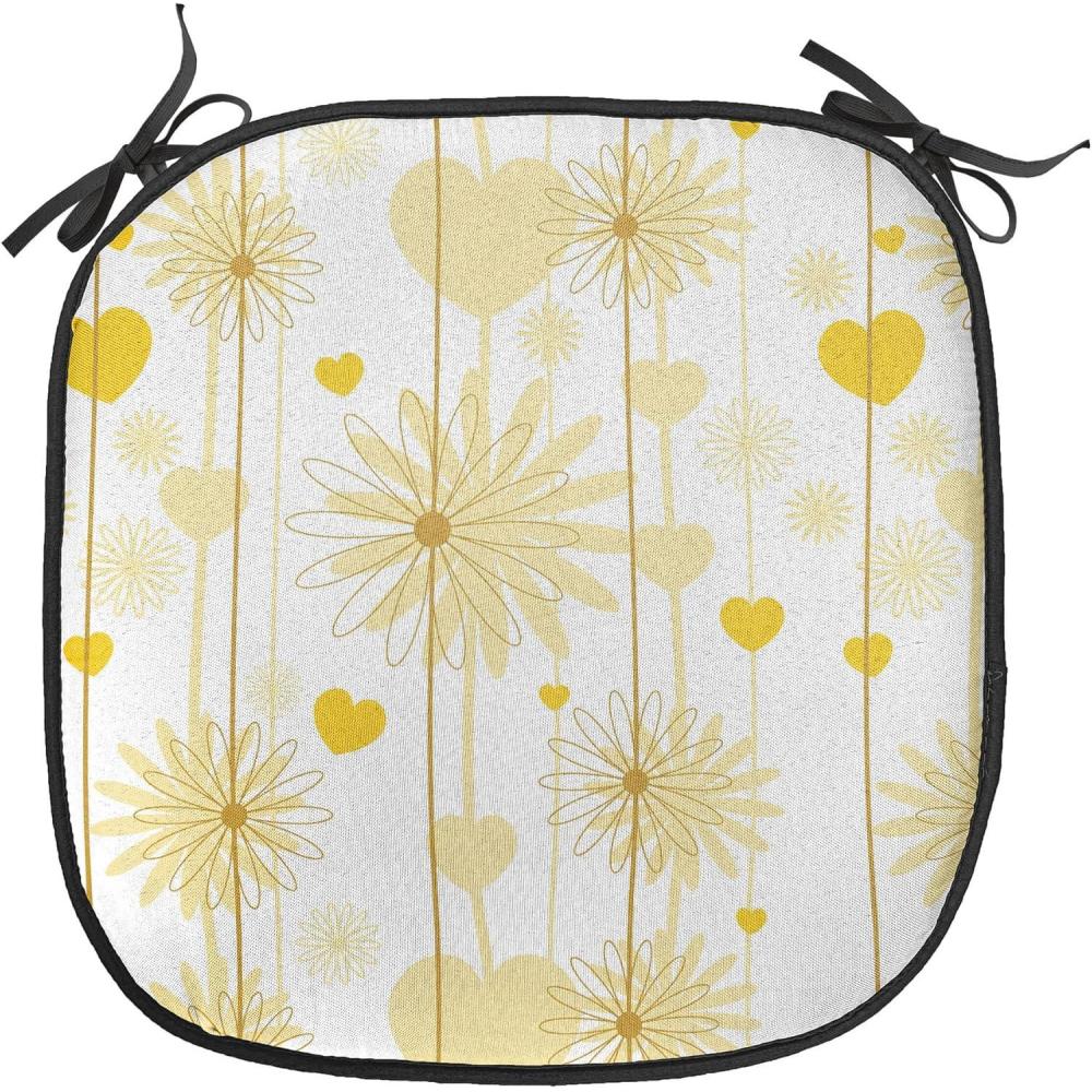 imageAmbesonne Yellow Chair Seating Cushion Dreamy Floral Composition with Hearts Valentines Day Inspired Pattern Spring AntiSlip Seat Padding for Kitchen amp Patio 16x16 Earth Yellow BeigeEarth Yellow Beige