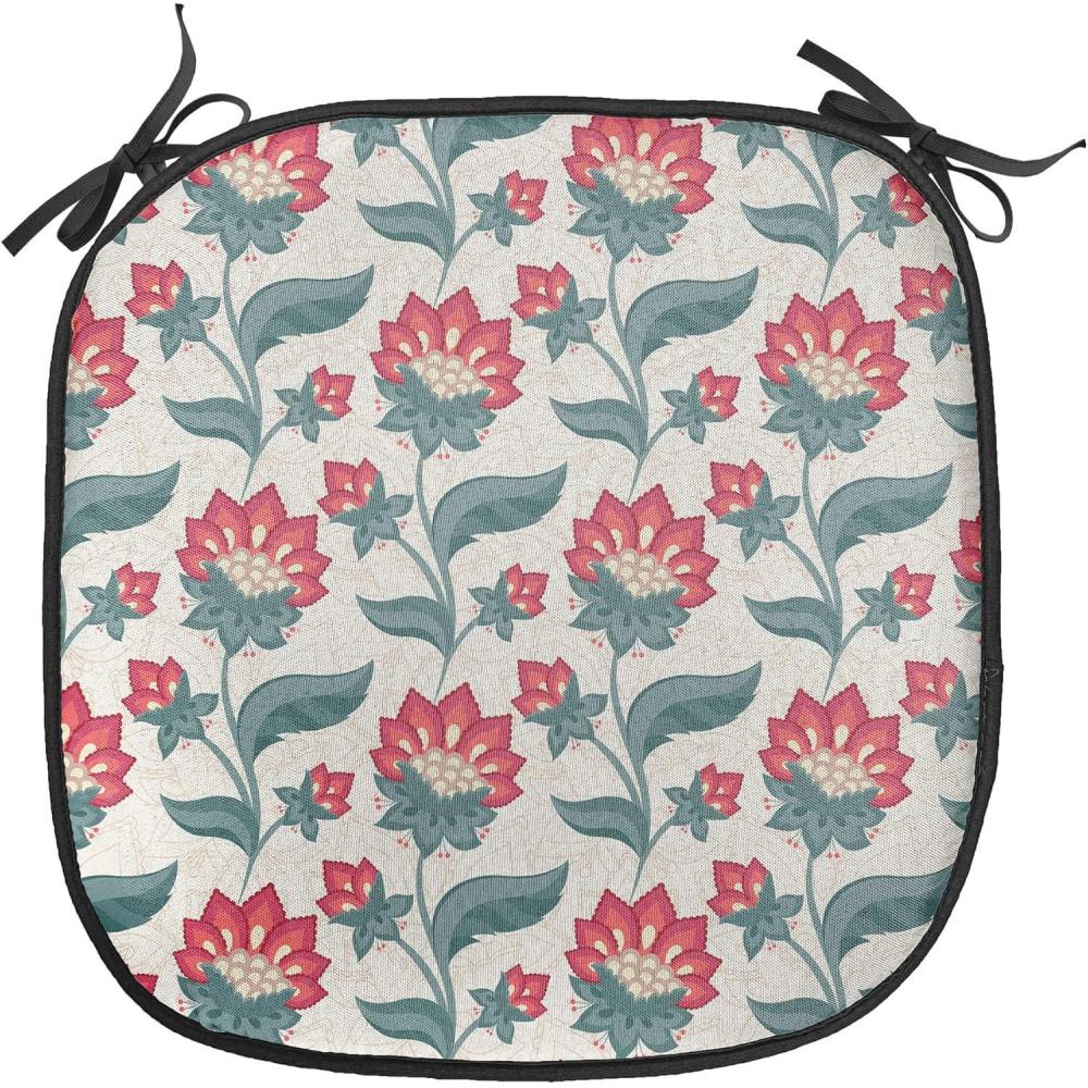 imageAmbesonne Yellow Chair Seating Cushion Dreamy Floral Composition with Hearts Valentines Day Inspired Pattern Spring AntiSlip Seat Padding for Kitchen amp Patio 16x16 Earth Yellow BeigeDark Coral Teal Beige