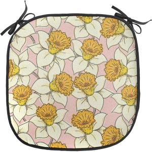 Ambesonne Cartoon Chair Seating Cushion Set of 12, Love Themed Valentines Inspired with Giant Hearts Checkered Pattern, Anti-Slip Seat Padding for Kitchen & Patio, 16″x16″, Pink Olive Green(Pale Pink Yellow Cream)